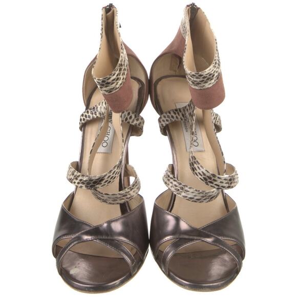 Jimmy Choo Rare Pewter Suede Leopard Strappy Stiletto Sandal EU 40 .5 EUC - Picture 4 of 7